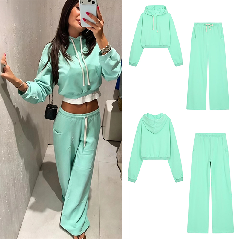 Street Fashion Women - Conjunto de Moletom Cropped Fluorescente Feminino