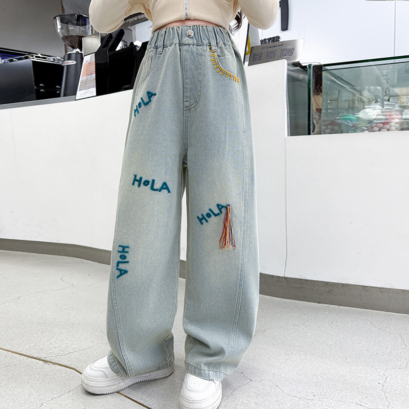 Street Fashion Korean Girl - Novo outono coreano crianças carta jeans