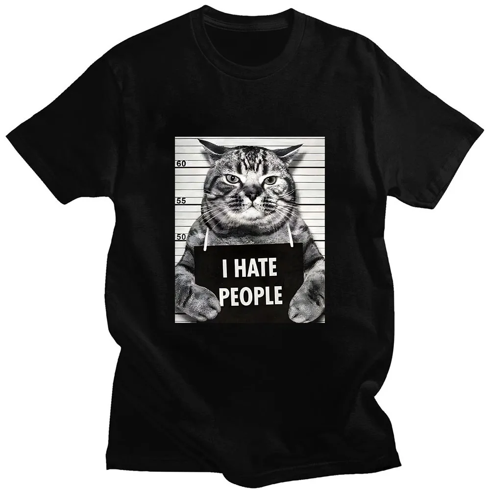 Street Fashion Asian Men - Camiseta com estampa de gato divertida,