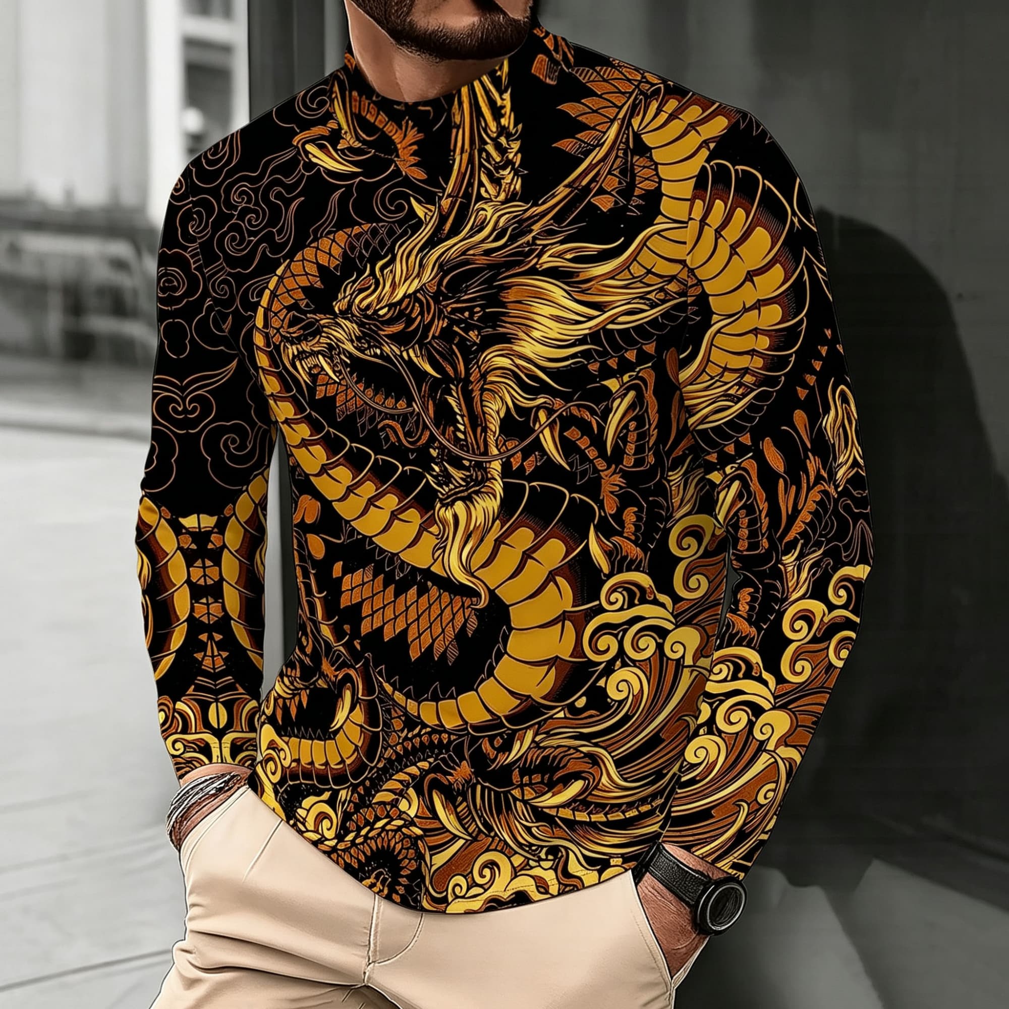 Street Fashion Asian Men - Camiseta Masculina de Manga Longa com